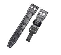 ROUREOX 21mm Correa De Cuero Reloj Auténtica Repuesto Cierro Desplegable Suave Correa De Cuero Reloj Accesorios para IWC Pilot’s-Negro