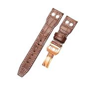 ROUREOX 21mm Correa De Cuero Reloj Auténtica Repuesto Cierro Desplegable Suave Correa De Cuero Reloj Accesorios para IWC Pilot’s-Marrón A + Oro Rosa