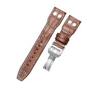 ROUREOX 22mm Correa De Cuero Reloj Auténtica Hecha A Mano Cierro Metálico Ajustable Repuesto Correa De Cuero Reloj para IWC Pilot’s-Marrón A + Plata