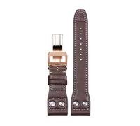 ROUREOX 22mm Correa De Cuero Reloj Auténtica Hecha A Mano Cierro Metálico Ajustable Repuesto Correa De Cuero Reloj para IWC Pilot’s-Marrón B + Oro Rosa