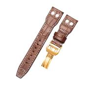 ROUREOX 22mm Correa De Cuero Reloj Auténtica Hecha A Mano Cierro Metálico Ajustable Repuesto Correa De Cuero Reloj para IWC Pilot’s-Marrón A + Oro