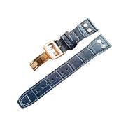 ROUREOX 22mm Correa De Cuero Reloj Auténtica Hecha A Mano Cierro Metálico Ajustable Repuesto Correa De Cuero Reloj para IWC Pilot’s-Azul + Oro