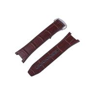 ROUREOX 24mm Correa De Cuero Reloj De Goma Hecha A Mano Cierro Mariposa Ajustable Suave Correa De Cuero Reloj Accesorios para Omega Constellation-Marrón + Plata