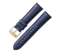 ROUREOX 24mm Correas Reloj Cuero Auténtico Cierre Metal Liberación Rápida Pulseras Reloj Repuesto para Fossil FS5061 FS5237 ME3052 3054-Azul Claro + Oro Rosa