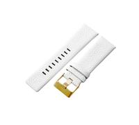 ROUREOX 24mm Correas Reloj Cuero Repuesto Cierre Acero Inoxidable Pulseras Reloj Cuero Vaca para Diesel DZ4323 7312 7314 1657 4318-Blanco + Oro