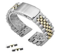 ROUREOX 5-Perlas Acero Inoxidable Banda Universal, Metallica Correa, Extremo Curvo y Recto para Rolex/Omega/Breitling/Seiko-Plata Oro 22MM