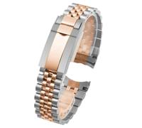 ROUREOX 5 Perlas Todo Acero Correa de Reloj, Hombres Acero Inoxidable Pulsera, Metal Reemplazo Accesorios para Rolex Datejust/GMT/Sub-Plata Rosa Oro 20MM