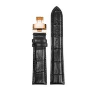 ROUREOX Ajustable Pulsera Reloj Cuero Auténtico Broche Plegable Pulsera Reloj Cuero Suave Accesorios para TISSOT 1853 Le Locle Stylis-T T410 Carson T410-Negro + Oro Rosa 19mm