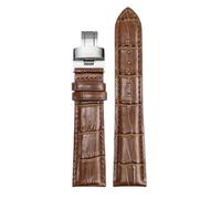 ROUREOX Ajustable Pulsera Reloj Cuero Auténtico Broche Plegable Pulsera Reloj Cuero Suave Accesorios para TISSOT 1853 Le Locle Stylis-T T410 Carson T410-Marrón + Plata 20mm