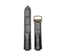 ROUREOX Banda de Reloj Premium Cuero Grano Coco, Correa de Repuesto Durable con Cierre Metálico para Cartier Ballon Bleu & Tank Series-Negro + Oro Rosa 20mm