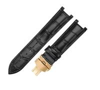 ROUREOX Banda de Repuesto Reloj Cuero Diseño Cocodrilo Cierre Plegable Acero Inoxidable Correa Reloj Vestir Clásica 22x13mm para Gucci G-Timeless YA1332-Negro + Dorado