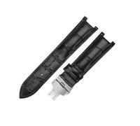 ROUREOX Banda de Repuesto Reloj Cuero Diseño Cocodrilo Cierre Plegable Acero Inoxidable Correa Reloj Vestir Clásica 22x13mm para Gucci G-Timeless YA1332-Negro + Plata