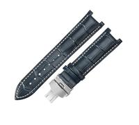 ROUREOX Banda de Repuesto Reloj Cuero Diseño Cocodrilo Cierre Plegable Acero Inoxidable Correa Reloj Vestir Clásica 22x13mm para Gucci G-Timeless YA1332-Azul + Blanco + Plata