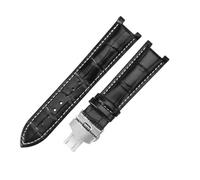 ROUREOX Banda de Repuesto Reloj Cuero Diseño Cocodrilo Cierre Plegable Acero Inoxidable Correa Reloj Vestir Clásica 22x13mm para Gucci G-Timeless YA1332-Negro + Blanco + Plata