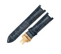 ROUREOX Banda de Repuesto Reloj Cuero Diseño Cocodrilo Cierre Plegable Acero Inoxidable Correa Reloj Vestir Clásica 22x13mm para Gucci G-Timeless YA1332-Azul + Oro