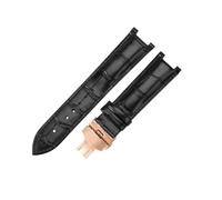 ROUREOX Banda de Repuesto Reloj Cuero Diseño Cocodrilo Cierre Plegable Acero Inoxidable Correa Reloj Vestir Clásica 22x13mm para Gucci G-Timeless YA1332-Negro + Oro Rosa