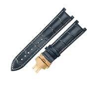 ROUREOX Banda de Repuesto Reloj Cuero Diseño Cocodrilo Cierre Plegable Acero Inoxidable Correa Reloj Vestir Clásica 22x13mm para Gucci G-Timeless YA1332-Azul + Blanco + Oro