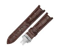 ROUREOX Banda de Repuesto Reloj Cuero Diseño Cocodrilo Cierre Plegable Acero Inoxidable Correa Reloj Vestir Clásica 22x13mm para Gucci G-Timeless YA1332-Marrón + Plata