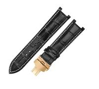 ROUREOX Banda de Repuesto Reloj Cuero Diseño Cocodrilo Cierre Plegable Acero Inoxidable Correa Reloj Vestir Clásica 22x13mm para Gucci G-Timeless YA1332-Negro + Blanco + Oro