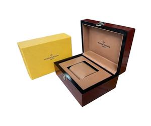 ROUREOX Caja Reloj Madera Alto Brillo Grano Marrón Rojizo Interior Tostado Estuche Almacenamiento Único para Vacheron Constantin