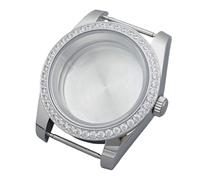 ROUREOX Caja Reloj Vestir 36mm 39mm Bisel Engastado Piedra Zafiro Cíclope Plano Opción Movimiento NH35 NH36 Plata para Rolex Datejust-B2 36MM