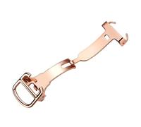 ROUREOX Cierre Mariposa Hebilla Reloj Acero Inoxidable, Broche Doble Pliegue Pulido - Repuestos Correa Piel para Cartier Ballon Bleu-Oro Rosa 14mm