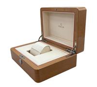 ROUREOX Claro Roble Grano Madera Caja Reloj Alto Brillo Lacado Piano Acabado Única Ranura Almacenamiento Estuche Plata Botón Pulsador para Omega