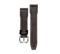 ROUREOX Correa De Cuero Reloj Auténtica Cierro Metálico Ajustable Suave Correa De Cuero Reloj Accesorios para IWC Mark XVII Mark XVIII Le Petit Prince Big Pilot-Marrón + Blanco 22mm