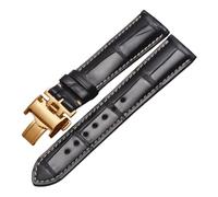 ROUREOX Correa De Cuero Reloj Flexible Auténtica Cierro Mariposa Repuesto Correa De Cuero Reloj Accesorios De Reparación para LONGINES Master Collection-Negro + Oro 21mm