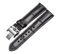 ROUREOX Correa De Cuero Reloj Flexible Auténtica Cierro Mariposa Repuesto Correa De Cuero Reloj Accesorios De Reparación para LONGINES Master Collection-Negro + Plata 20mm