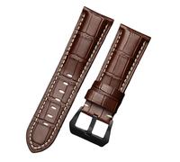 ROUREOX Correa de Reloj 26mm Cuero Grano Hecho a Mano, Banda de Repuesto Hebilla Ardillón Acero Inoxidable Pulido para Panerai Radiomir & Luminor Series-Marrón A+Blanco+Negro 24mm