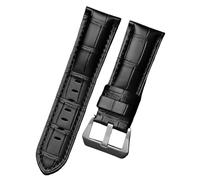 ROUREOX Correa de Reloj 26mm Cuero Grano Hecho a Mano, Banda de Repuesto Hebilla Ardillón Acero Inoxidable Pulido para Panerai Radiomir & Luminor Series-Negro Negro+Plata 24mm