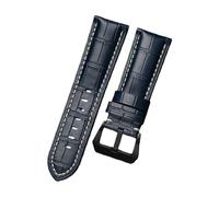 ROUREOX Correa de Reloj 26mm Cuero Grano Hecho a Mano, Banda de Repuesto Hebilla Ardillón Acero Inoxidable Pulido para Panerai Radiomir & Luminor Series-Azul A+Blanco+Negro 24mm