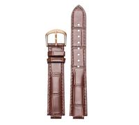 ROUREOX Correa de Reloj 8mm Cuero Genuino Grano Aligátor Grabado, Banda de Repuesto con Hebilla Ardillón para Ballon Bleu de Cartier-Marrón + Oro Rosa 16 * 14mm
