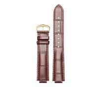 ROUREOX Correa de Reloj Cuero Genuino Grano Aligátor Grabado, Banda de Repuesto con Hebilla para Ballon Bleu de Cartier-Marrón + Dorado 16 * 8mm