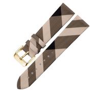 ROUREOX Correa de Reloj Cuero Hebilla Pasador Acero Inoxidable, Banda de Repuesto para Burberry BU1938 BU9109 BU9107 BU9014 BU9111-Blanco Arroz+Oro 14mm