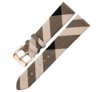 ROUREOX Correa de Reloj Cuero Hebilla Pasador Acero Inoxidable, Banda de Repuesto para Burberry BU1938 BU9109 BU9107 BU9014 BU9111-Blanco Arroz+Oro Rosa 16mm