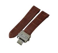ROUREOX Correa de Reloj de Cuero Auténtico Hebilla con Botón de Acero Inoxidable Correa de Repuesto para Cartier Santos Series-Marrón + Negro 20mm
