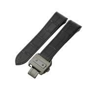 ROUREOX Correa de Reloj de Cuero Auténtico Hebilla con Botón de Acero Inoxidable Correa de Repuesto para Cartier Santos Series-Negro + Negro 20mm