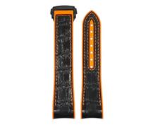 ROUREOX Correa de Reloj de Cuero Auténtico Hebilla de Acero Inoxidable Ajustable Correa de Reloj de Repuesto Fermo para Omega Seamaster Series-Negro Naranja + Negro 22mm