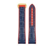 ROUREOX Correa de Reloj de Cuero Auténtico Hebilla de Acero Inoxidable Ajustable Correa de Reloj de Repuesto Fermo para Omega Seamaster Series-Azul Rojo + Oro 22mm