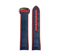 ROUREOX Correa de Reloj de Cuero Auténtico Hebilla de Acero Inoxidable Ajustable Correa de Reloj de Repuesto Fermo para Omega Seamaster Series-Azul Rojo + Negro 22mm