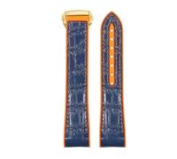 ROUREOX Correa de Reloj de Cuero Auténtico Hebilla de Acero Inoxidable Ajustable Correa de Reloj de Repuesto Fermo para Omega Seamaster Series-Azul Naranja + Dorado 22mm