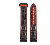 ROUREOX Correa de Reloj de Cuero Auténtico Hebilla de Acero Inoxidable Ajustable Correa de Reloj de Repuesto Fermo para Omega Seamaster Series-Negro Rojo + Negro 22mm