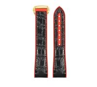 ROUREOX Correa de Reloj de Cuero Auténtico Hebilla de Acero Inoxidable Ajustable Correa de Reloj de Repuesto Fermo para Omega Seamaster Series-Negro Rojo + Oro 22mm