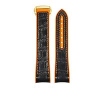 ROUREOX Correa de Reloj de Cuero Auténtico Hebilla de Acero Inoxidable Ajustable Correa de Reloj de Repuesto Fermo para Omega Seamaster Series-Negro Naranja + Dorado 20mm