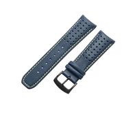 ROUREOX Correa de Reloj de Cuero Auténtico Hebilla de Acero Inoxidable Conexión de Ojales Curvos Correa de Repuesto para Citizen Eco-Drive Skyhawk Blue Angels-Azul + Amarillo + Negro 22mm