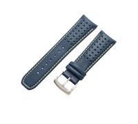 ROUREOX Correa de Reloj de Cuero Auténtico Hebilla de Acero Inoxidable Conexión de Ojales Curvos Correa de Repuesto para Citizen Eco-Drive Skyhawk Blue Angels-Azul + Amarillo + Plateado 23mm