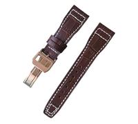 ROUREOX Correa de Reloj de Cuero Auténtico Suave Cierre de Metal Inoxidable Liberación Rápida Y Banda de Reemplazo para IWC Big Pilot Portugieser Automatic 7 Days-Marrón + Oro Rosa + A