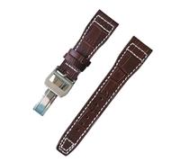 ROUREOX Correa de Reloj de Cuero Auténtico Suave Cierre de Metal Inoxidable Liberación Rápida Y Banda de Reemplazo para IWC Big Pilot Portugieser Automatic 7 Days-Marrón + Plata + A